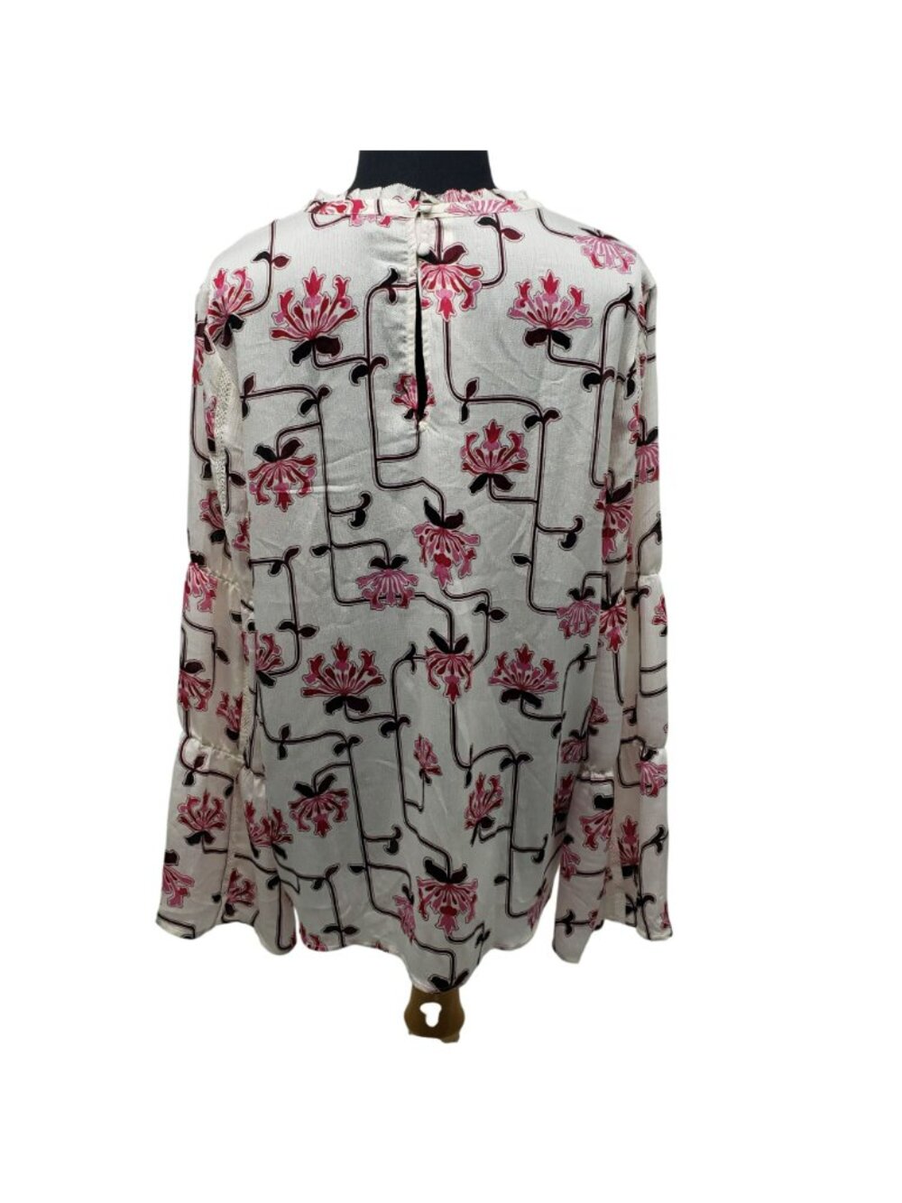 NEW Ann Taylor White Pink Floral Round Neck Boho Blouse Office Pretty Modest - Picture 9 of 13